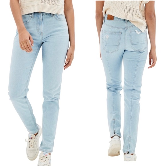 American Eagle 90's Skinny Jeans High Rise Zipper Ankle Light Wash Size 4 - Picture 1 of 6